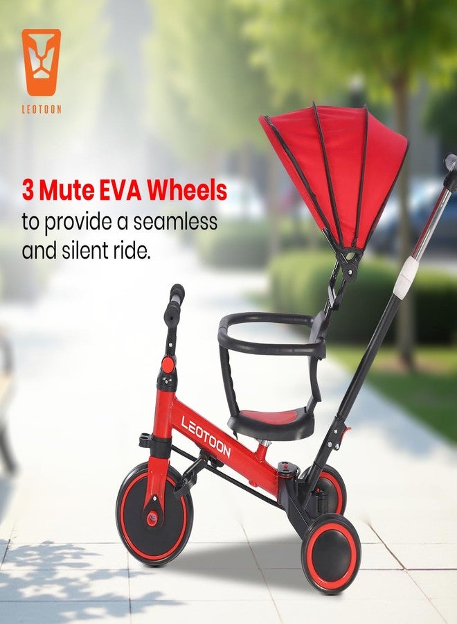 Leotoon 4 in 1 Trot n Roll Tricycle, Sunshade, 3 Mute EVA Wheels, Big Wheel Hub, Steel Frame, Non-Slip Tyres, Extendable Handle, Convertible to Balance Bike, Red, 2 to 6 Years - Image 5